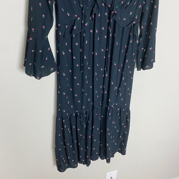 Loft Floral Midi Dress Ruffles Women Small Milkmaid Peasant Black Tiered - Picture 4 of 9